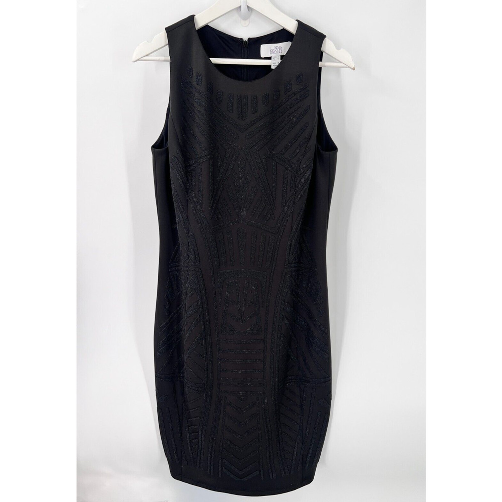 Belle Badgley Mischka Sleeveless Sheath Black Dress Beaded Design Women's 10